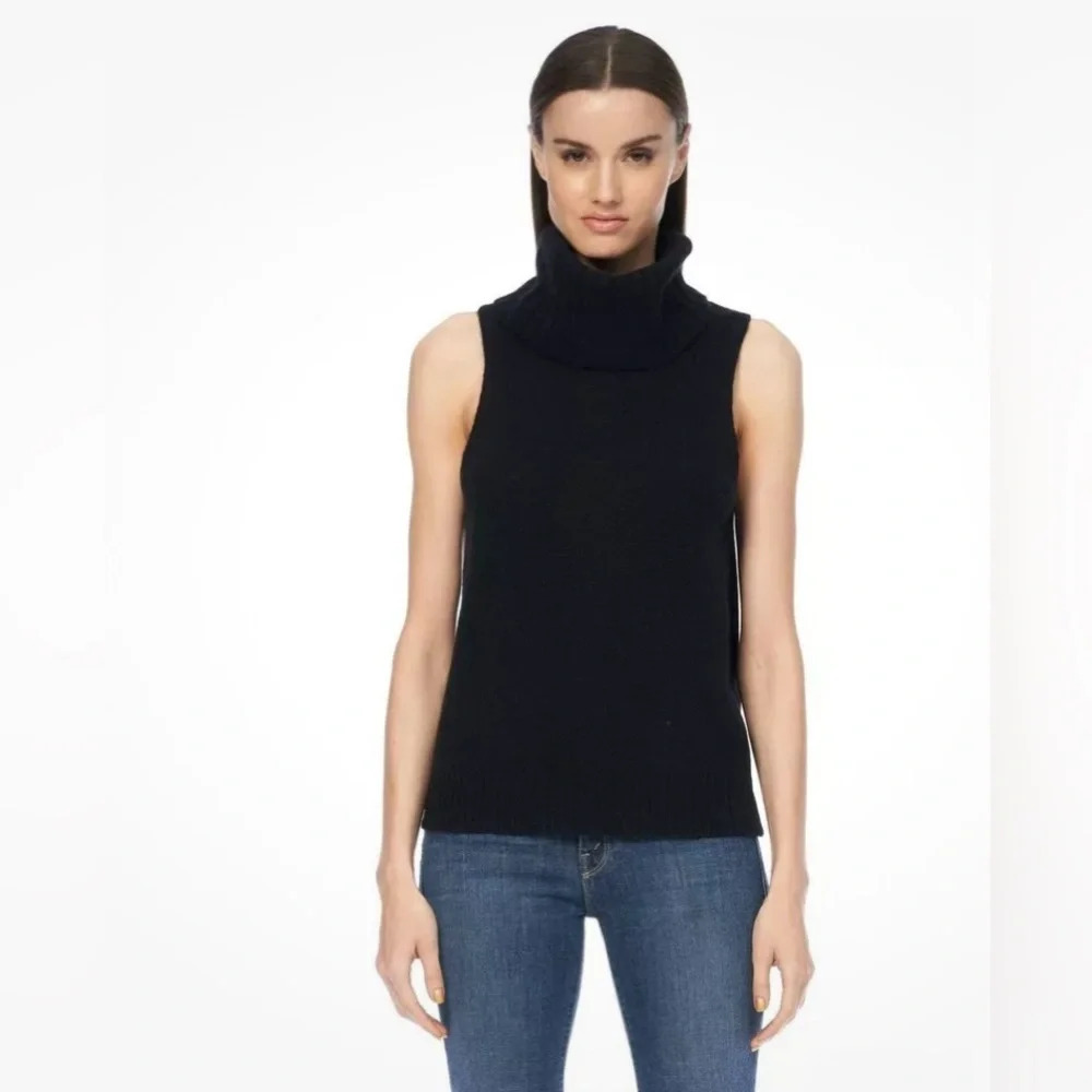 360 Cashmere Sleeveless Tank Turtle Neck Cowl Neck Sweater Grey Medium Open Back